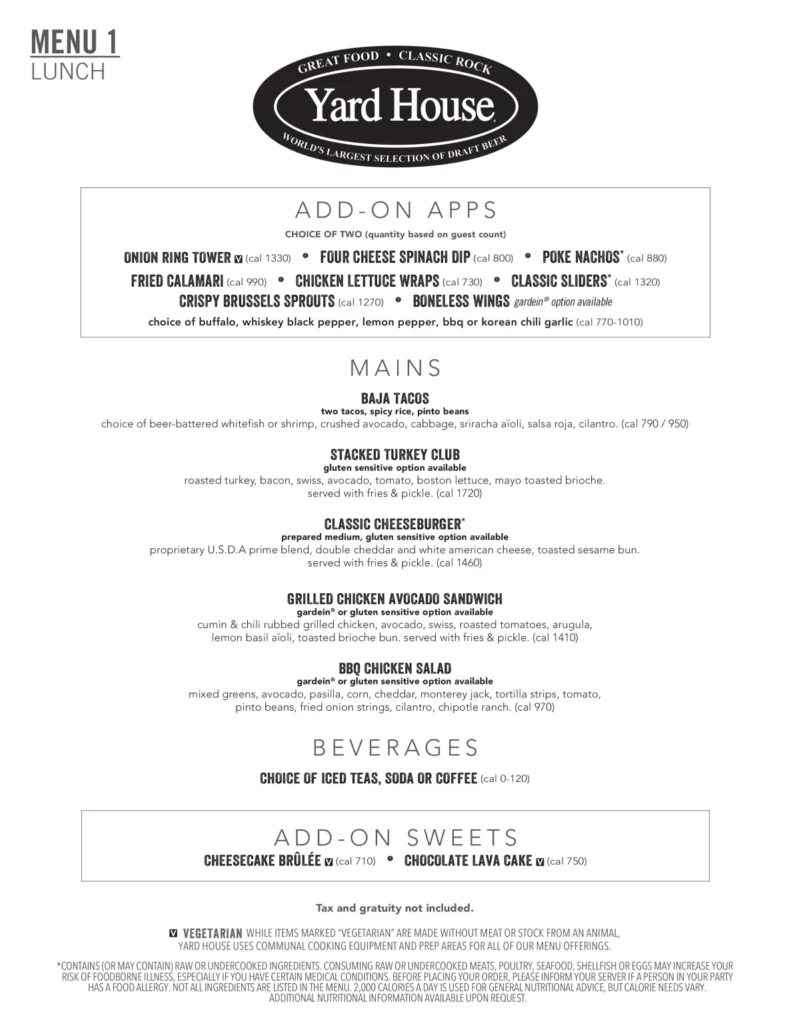 Yard House Lunch Menu